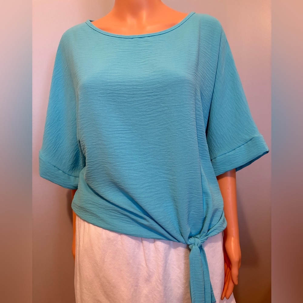 Women's Blue Top with Front Tie Detail
